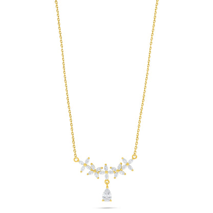 عقد من الفضة الخالصة عيار 925 مطلي ذهبي مرصع فص ابيض