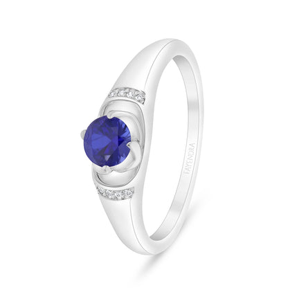 Sterling Silver 925 Ring Rhodium Plated Embedded With Sapphire Corundum And White Zircon