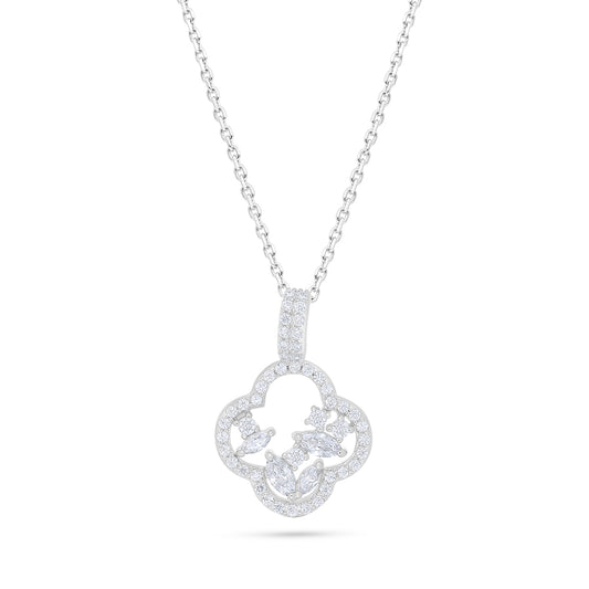 Sterling Silver 925 Necklace Rhodium Plated Embedded With White Zircon