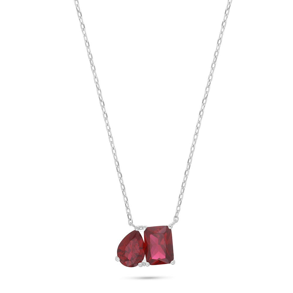 Sterling Silver 925 Necklace Rhodium Plated Embedded With Ruby Corundum