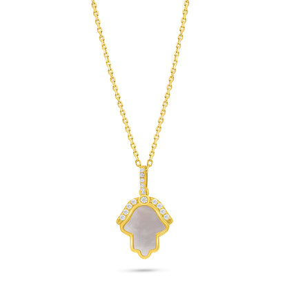 Sterling Silver 925 Necklace Golden Plated Embedded With White Shell And White Zircon