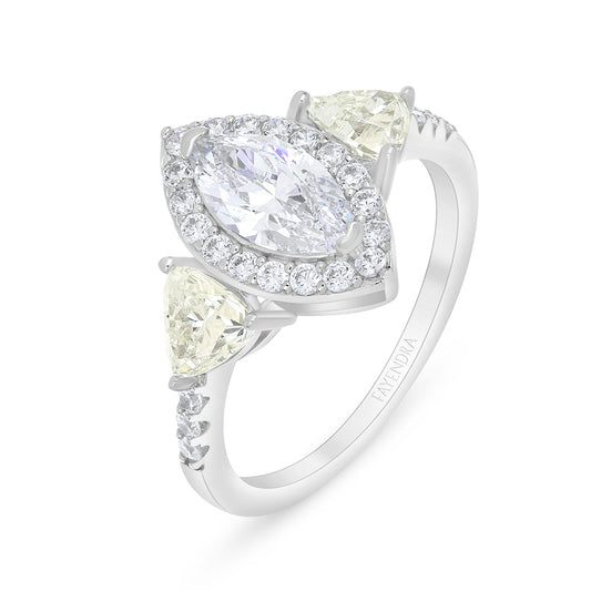 Sterling Silver 925 Ring Rhodium Plated Embedded With Diamond Zircon And White Zircon