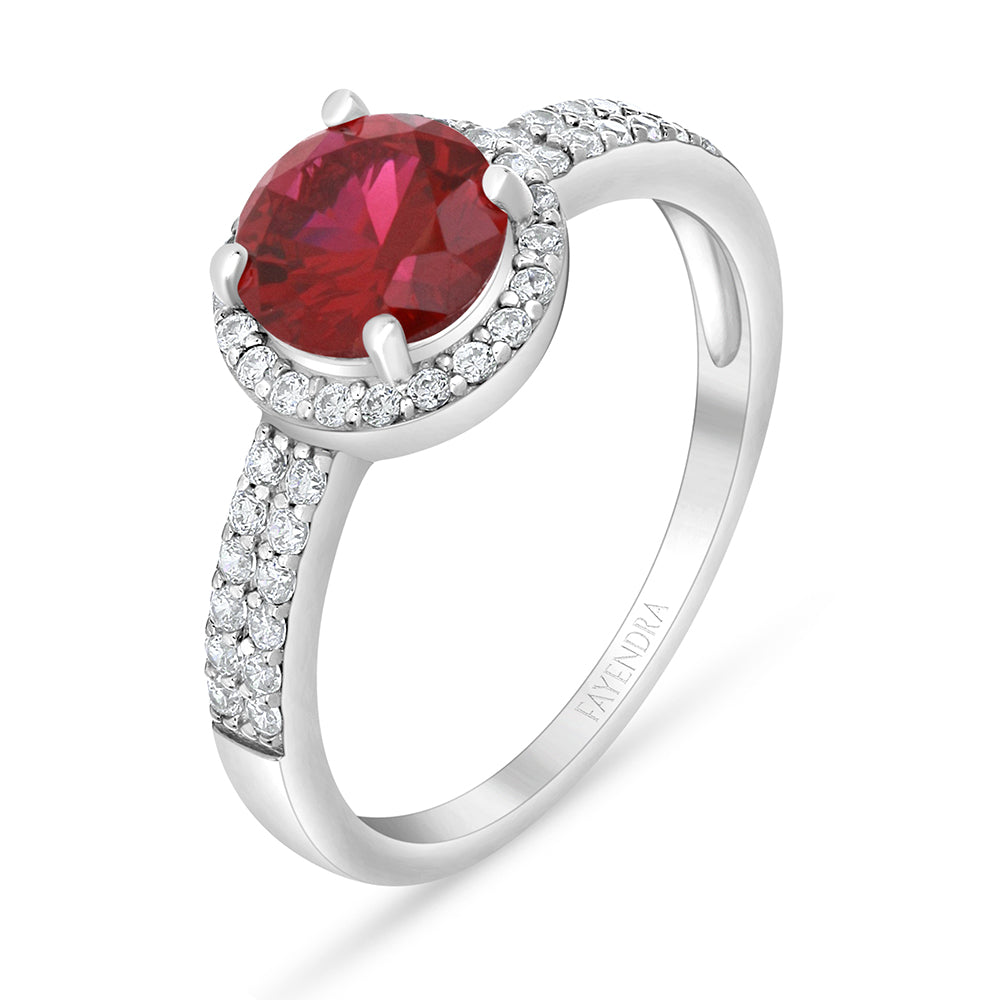 Sterling Silver 925 Ring  Rhodium Plated Embedded With Ruby Corundum And White Zircon