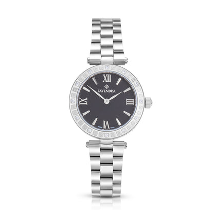 Stainless Steel 316L Watch Silver Color And White Zircon - BLACK MOP DIAL