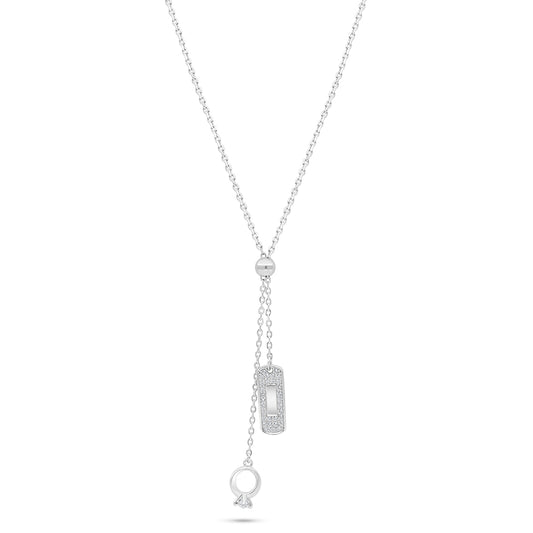 Sterling Silver 925 Necklace Rhodium Plated Embedded With Black Enemal And White Zircon