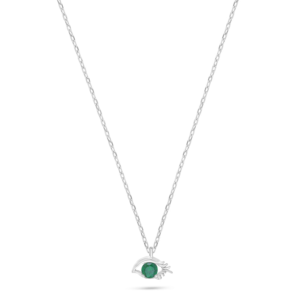 Sterling Silver 925 Necklace Rhodium Plated Embedded With Emerald Zircon