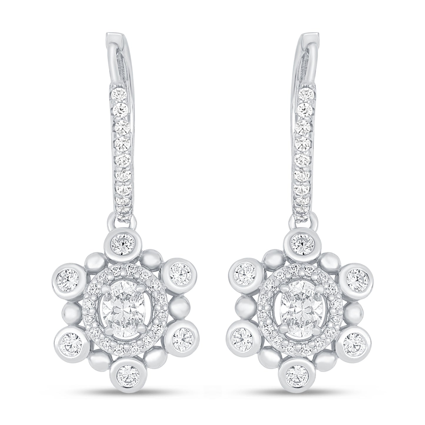 Sterling Silver 925 Earring Rhodium Plated Embedded With Diamond Zircon And White Zircon