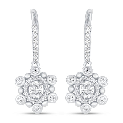 Sterling Silver 925 Earring Rhodium Plated Embedded With Diamond Zircon And White Zircon
