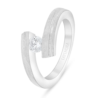 Sterling Silver 925 Ring Rhodium Plated Embedded With White Zircon