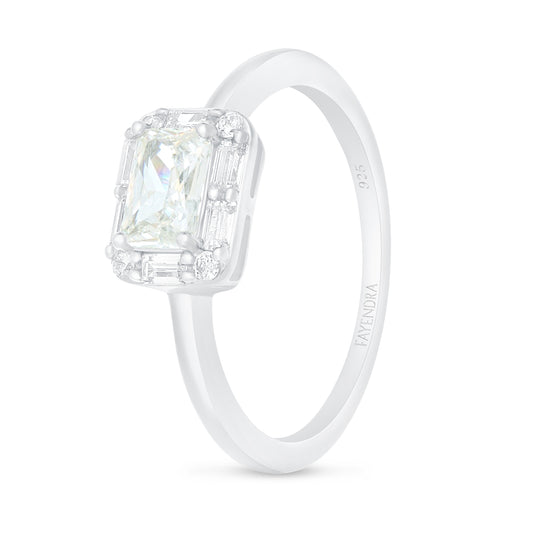Sterling Silver 925 Ring Rhodium Plated Embedded With Diamond Zircon And White Zircon