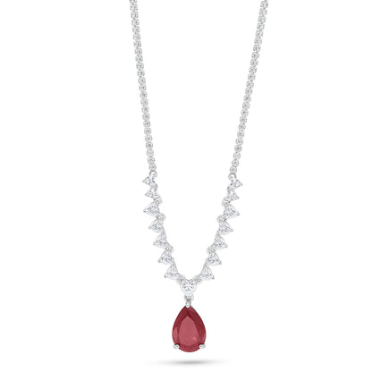 عقد من الفضة الخالصة عيار 925 مطلي روديوم مرصع ياقوت كروندوم و فص ابيض