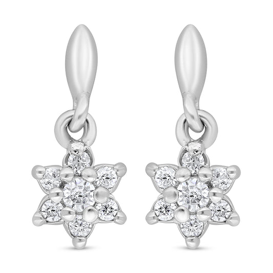 Sterling Silver 925 Earring Rhodium Plated Embedded With White Zircon