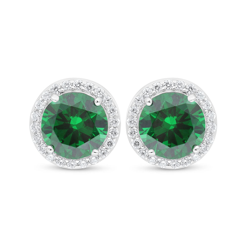 Sterling Silver 925 Earring Rhodium Plated Embedded With Emerald Zircon And White Zircon