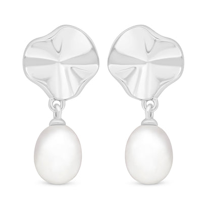 Sterling Silver 925 Earring Rhodium Plated Embedded With Natural White Pearl