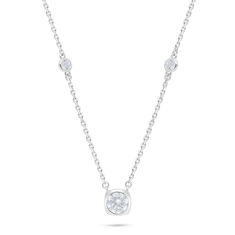 Sterling Silver 925 Necklace Rhodium Plated Embedded With White Zircon