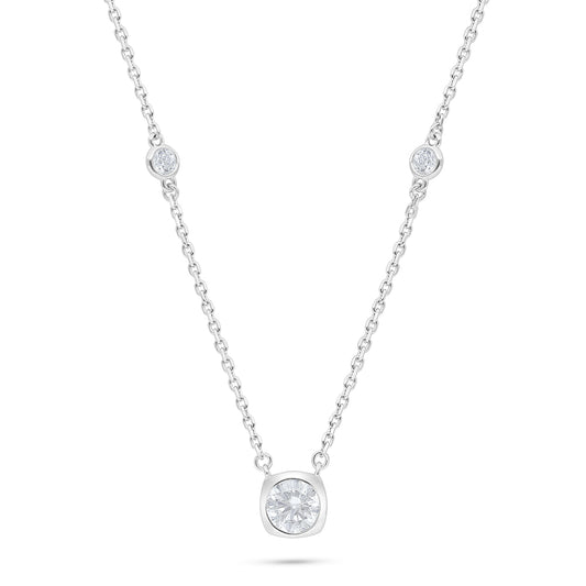 Sterling Silver 925 Necklace Rhodium Plated Embedded With White Zircon
