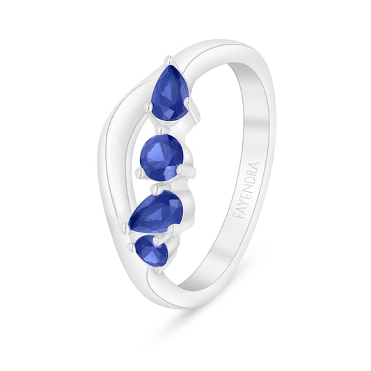 Sterling Silver 925 Ring Rhodium Plated Embedded With Sapphire Corundum