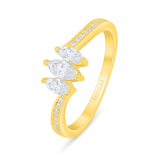 Sterling Silver 925 Ring Golden Plated Embedded With White Zircon