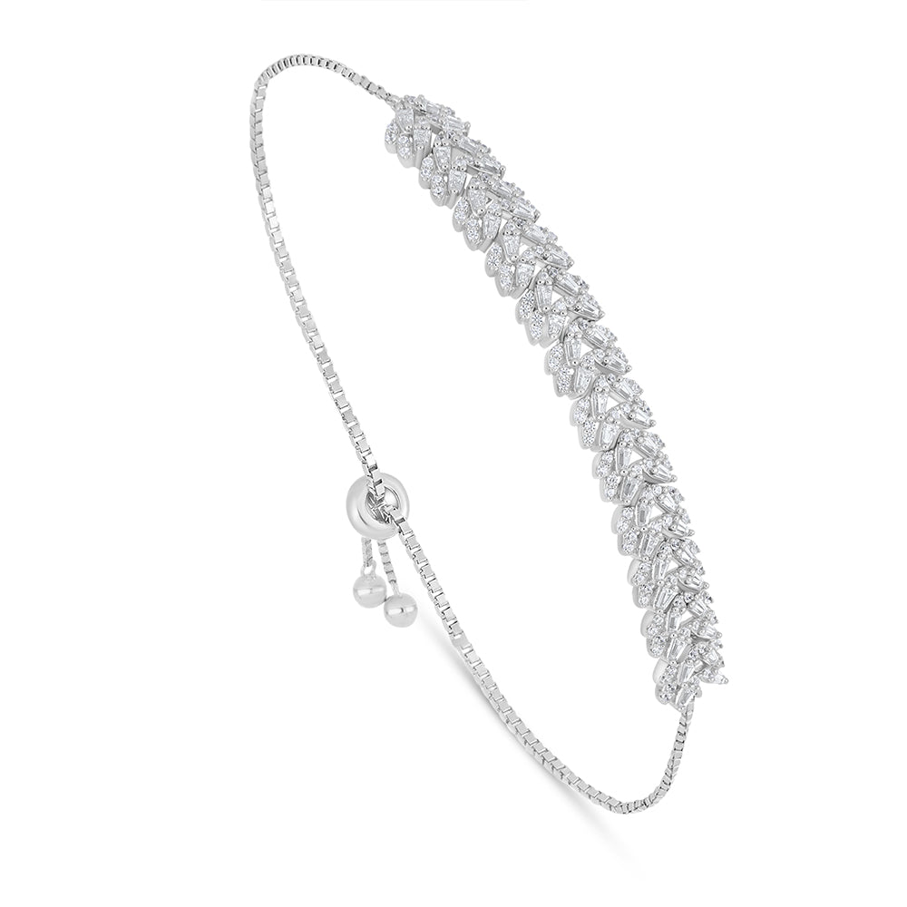 Sterling Silver 925 Bracelet Rhodium Plated Embedded With White Zircon