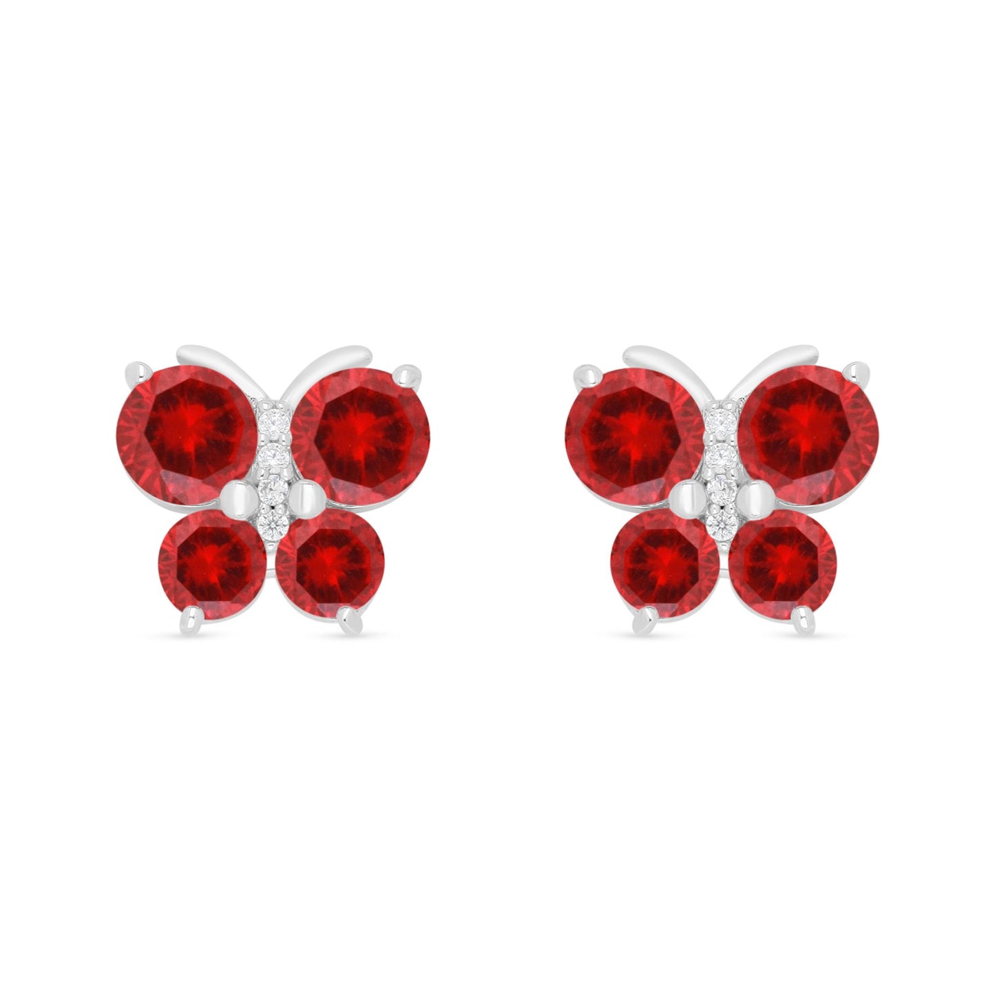 Sterling Silver 925 Earring Rhodium Plated Embedded With Ruby Corundum And White Zircon