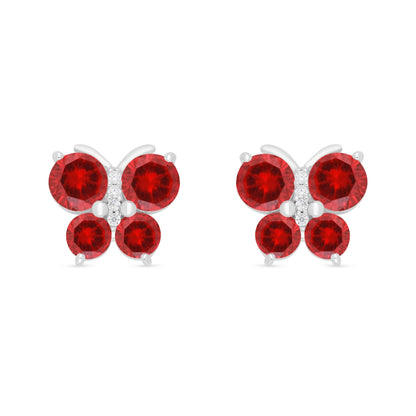 Sterling Silver 925 Earring Rhodium Plated Embedded With Ruby Corundum And White Zircon