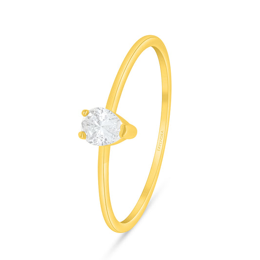 Sterling Silver 925 Ring Golden Plated Embedded With White Zircon