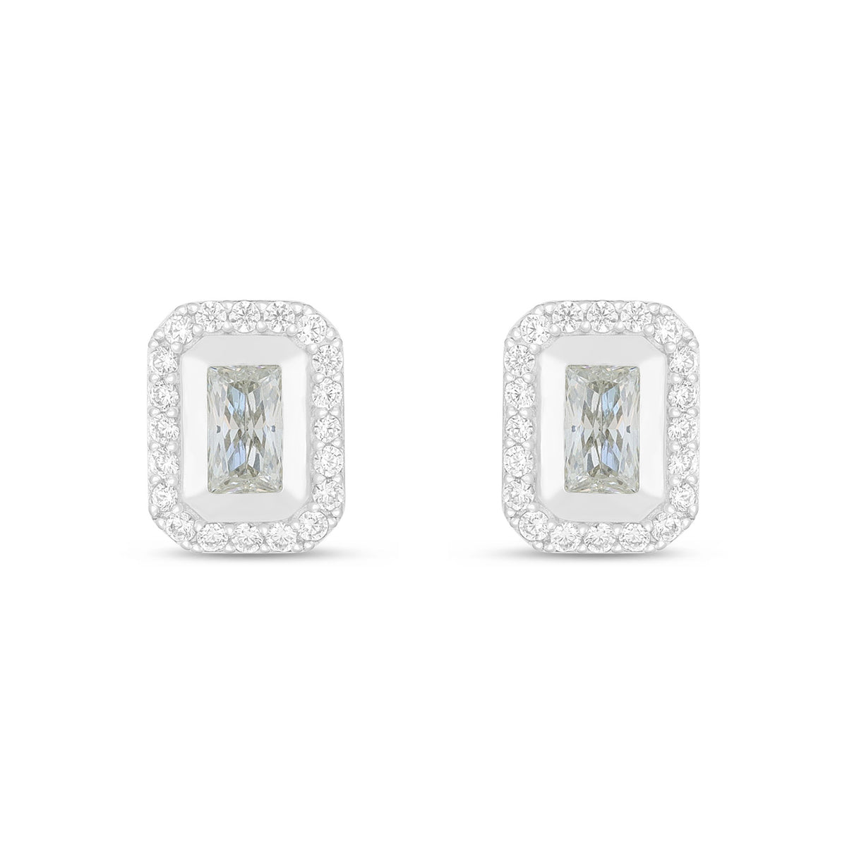 Sterling Silver 925 Earring Rhodium Plated Embedded With Diamond Zircon And White Zircon