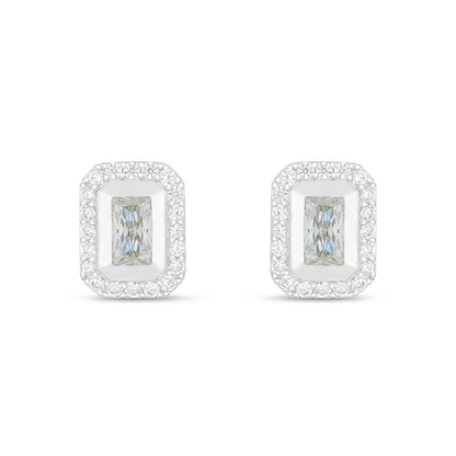 Sterling Silver 925 Earring Rhodium Plated Embedded With Diamond Zircon And White Zircon
