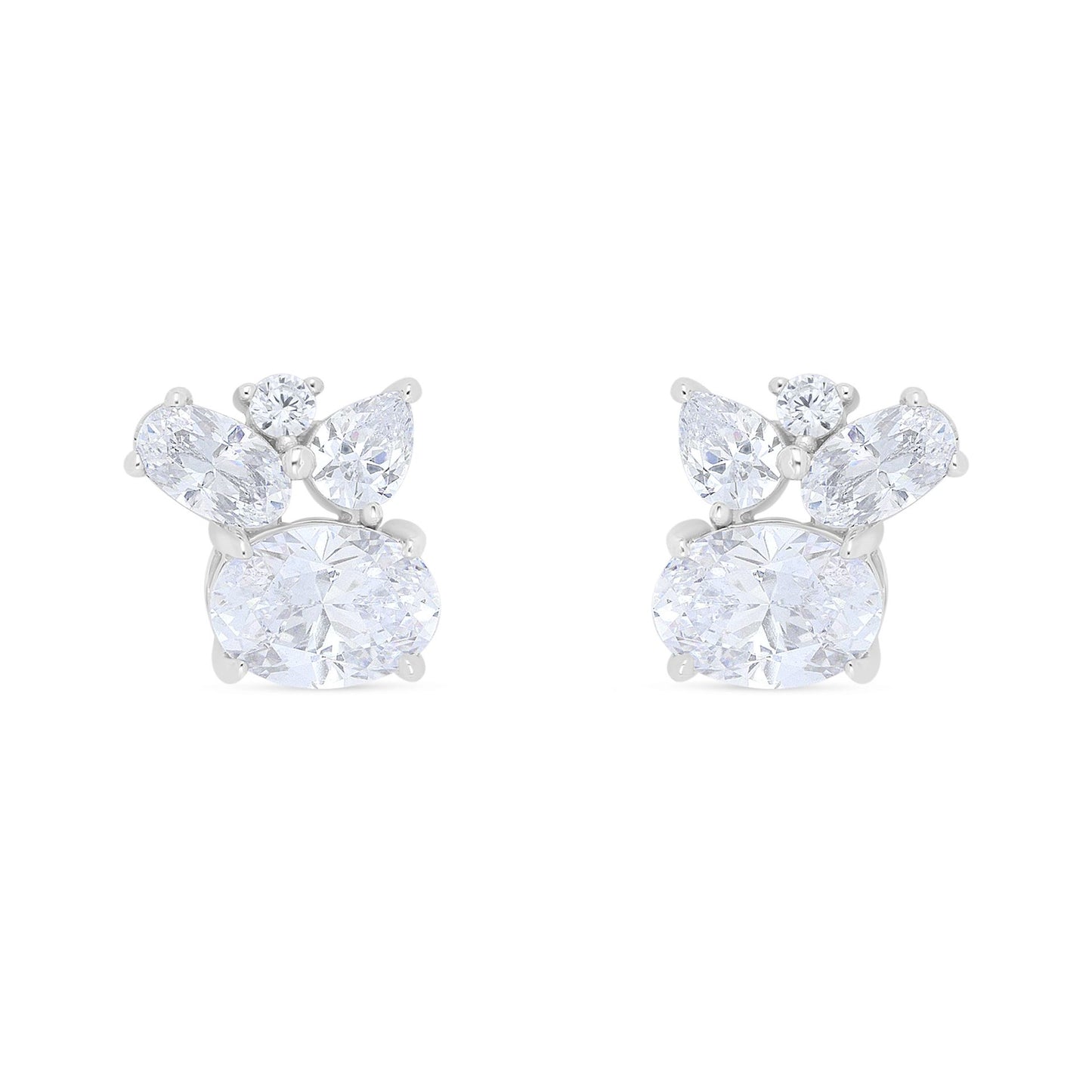 Sterling Silver 925 Earring Rhodium Plated Embedded With White Zircon