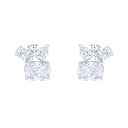 Sterling Silver 925 Earring Rhodium Plated Embedded With White Zircon