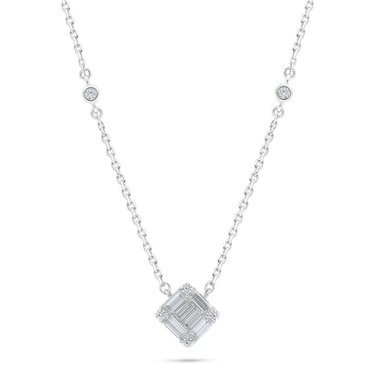 Sterling Silver 925 Necklace Rhodium Plated Embedded With White Zircon