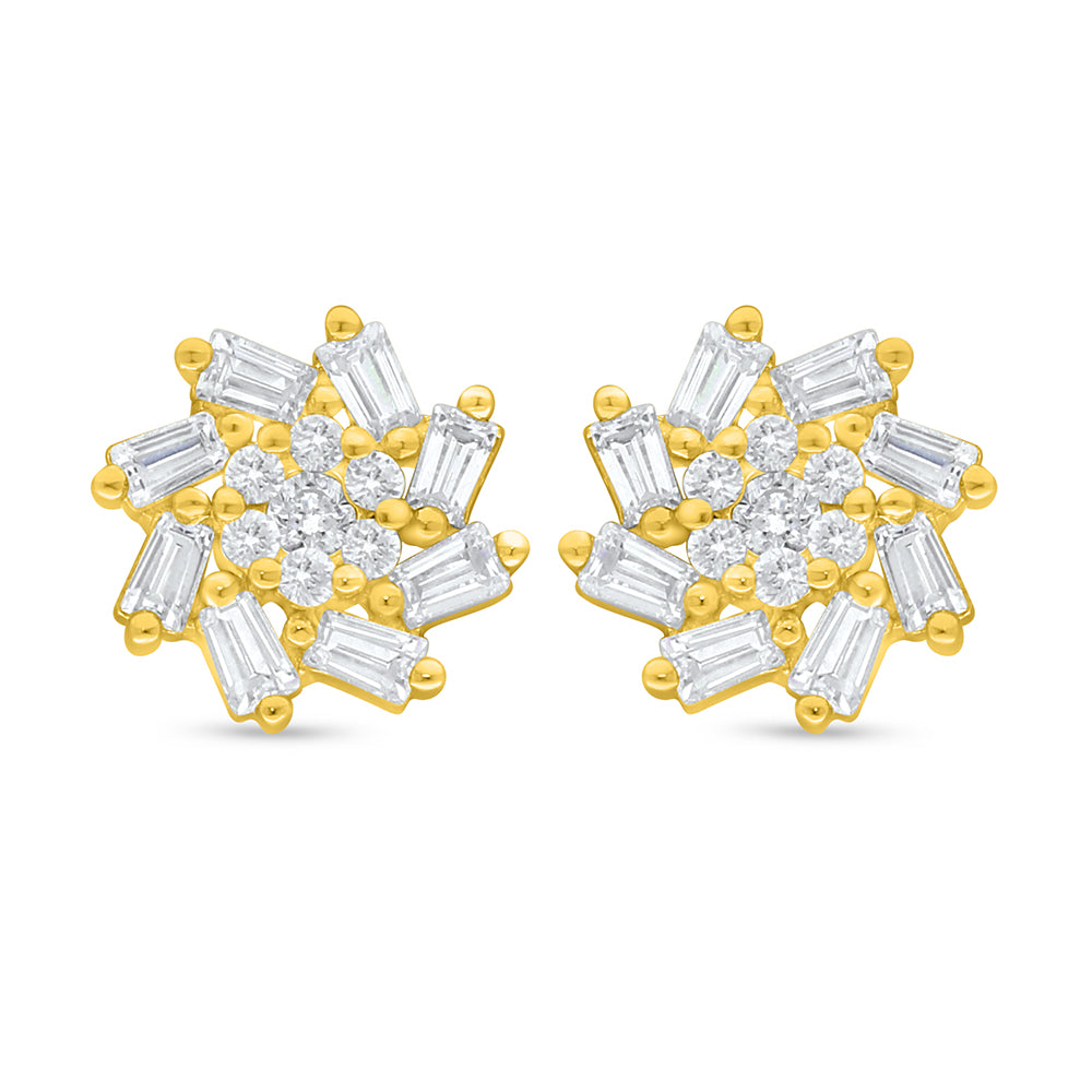 Sterling Silver 925 Earring Golden Plated Embedded With White Zircon