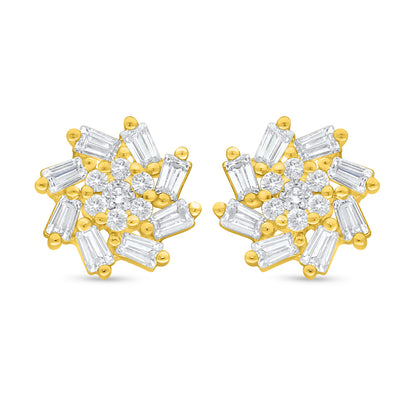 Sterling Silver 925 Earring Golden Plated Embedded With White Zircon