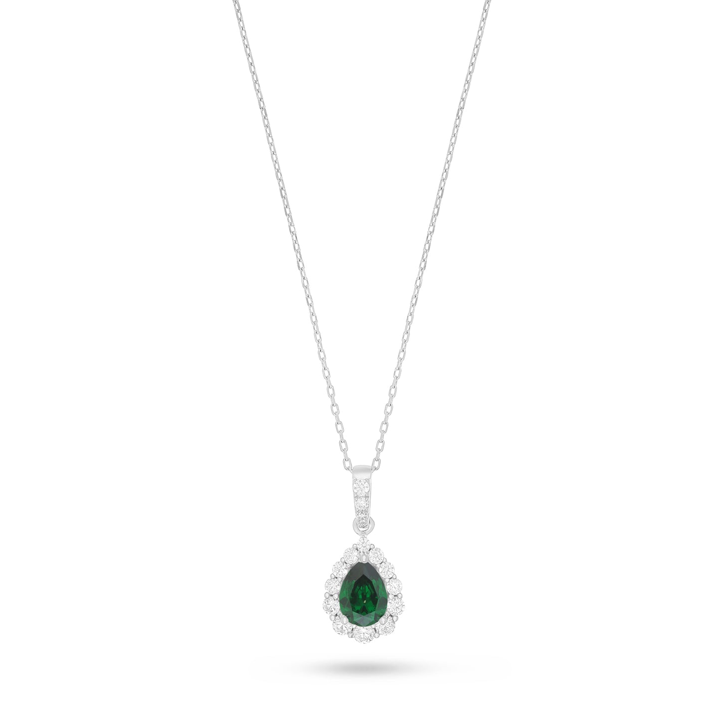 عقد من الفضة الخالصة عيار 925 مطلي روديوم مرصع زركون زمردي و فص ابيض