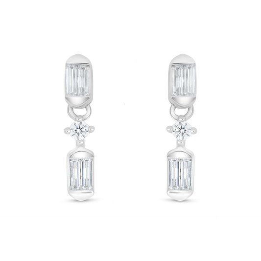 Sterling Silver 925 Earring Rhodium Plated Embedded With White Zircon