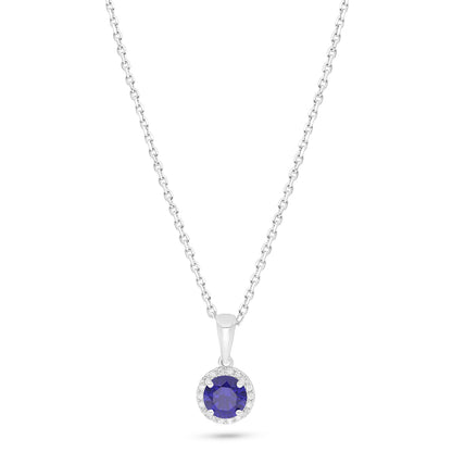 Sterling Silver 925 Necklace Rhodium Plated Embedded With Sapphire Corundum And White Zircon