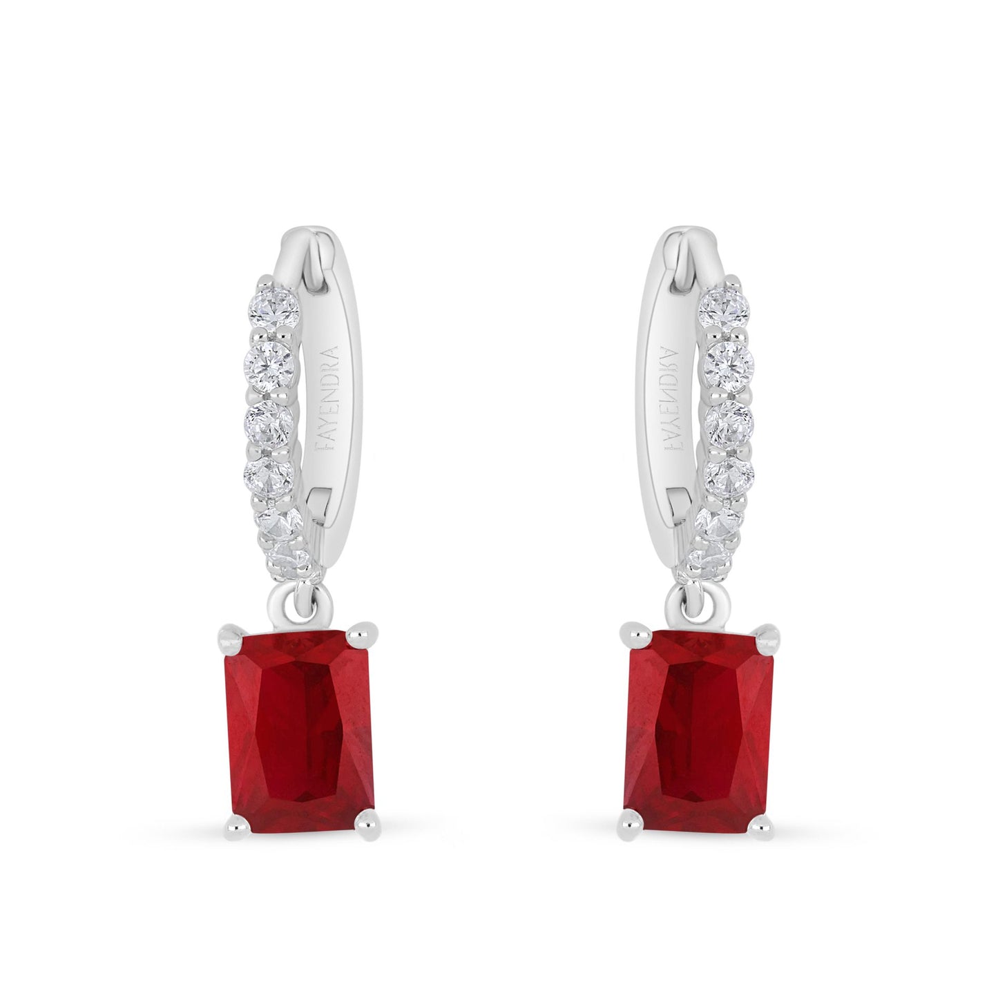 Sterling Silver 925 Earring Rhodium Plated Embedded With Ruby Corundum And White Zircon