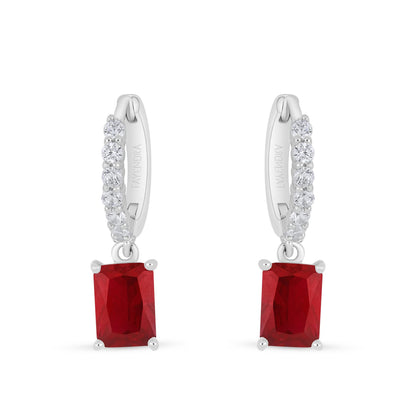 Sterling Silver 925 Earring Rhodium Plated Embedded With Ruby Corundum And White Zircon