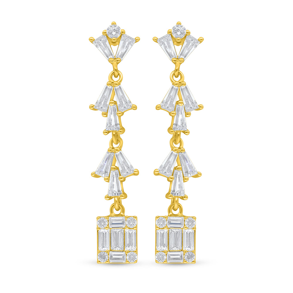 Sterling Silver 925 Earring Golden Plated Embedded With White Zircon