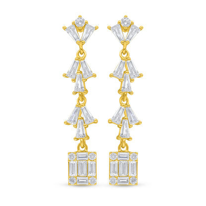 Sterling Silver 925 Earring Golden Plated Embedded With White Zircon