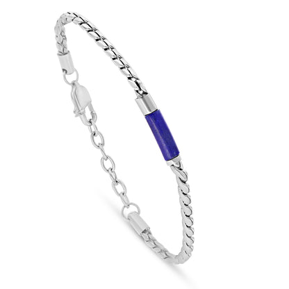 اسورة رجالي ستانلس ستيل لون فضي و احجار لابيس عيار 316L 