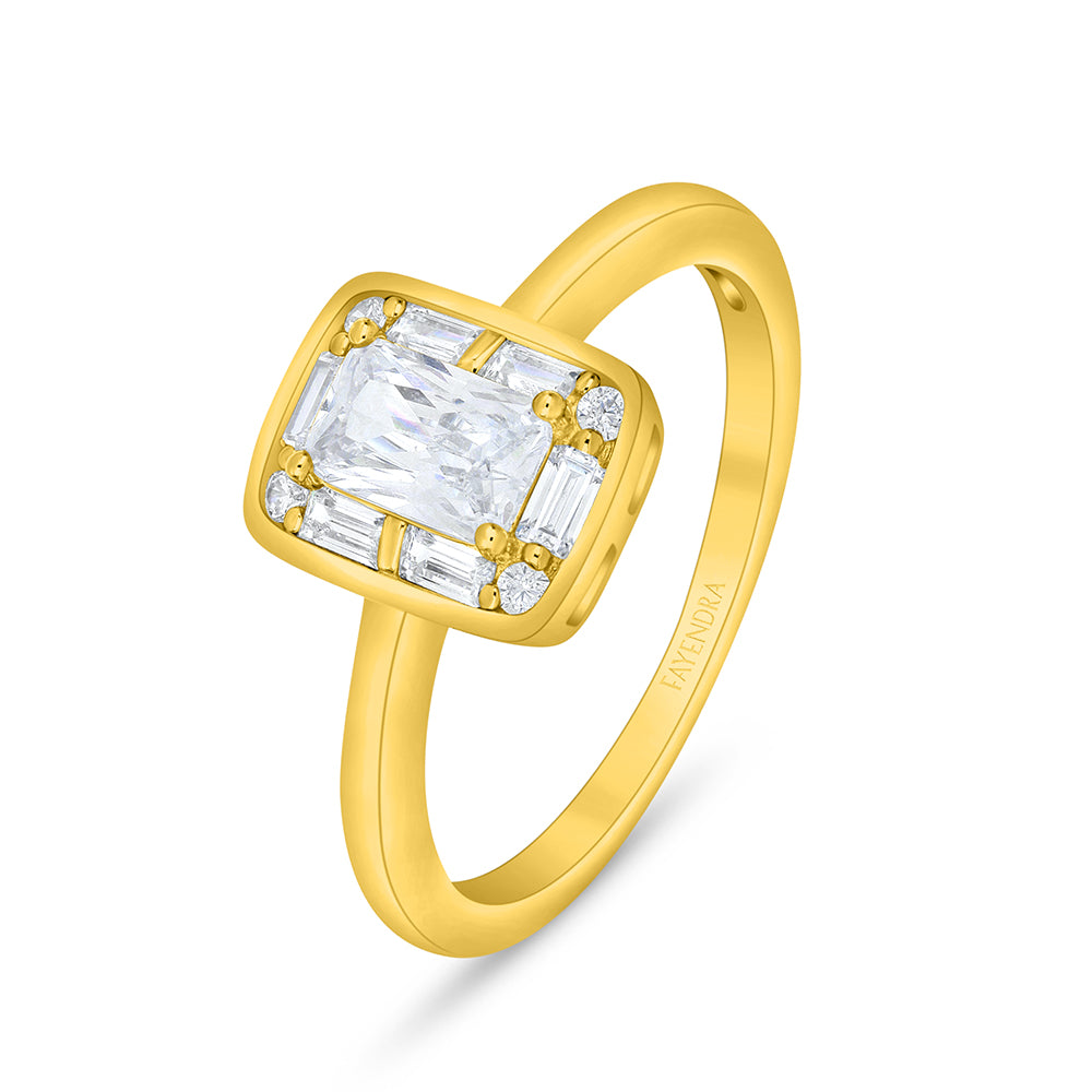 Sterling Silver 925 Ring Golden Plated Embedded With White Zircon