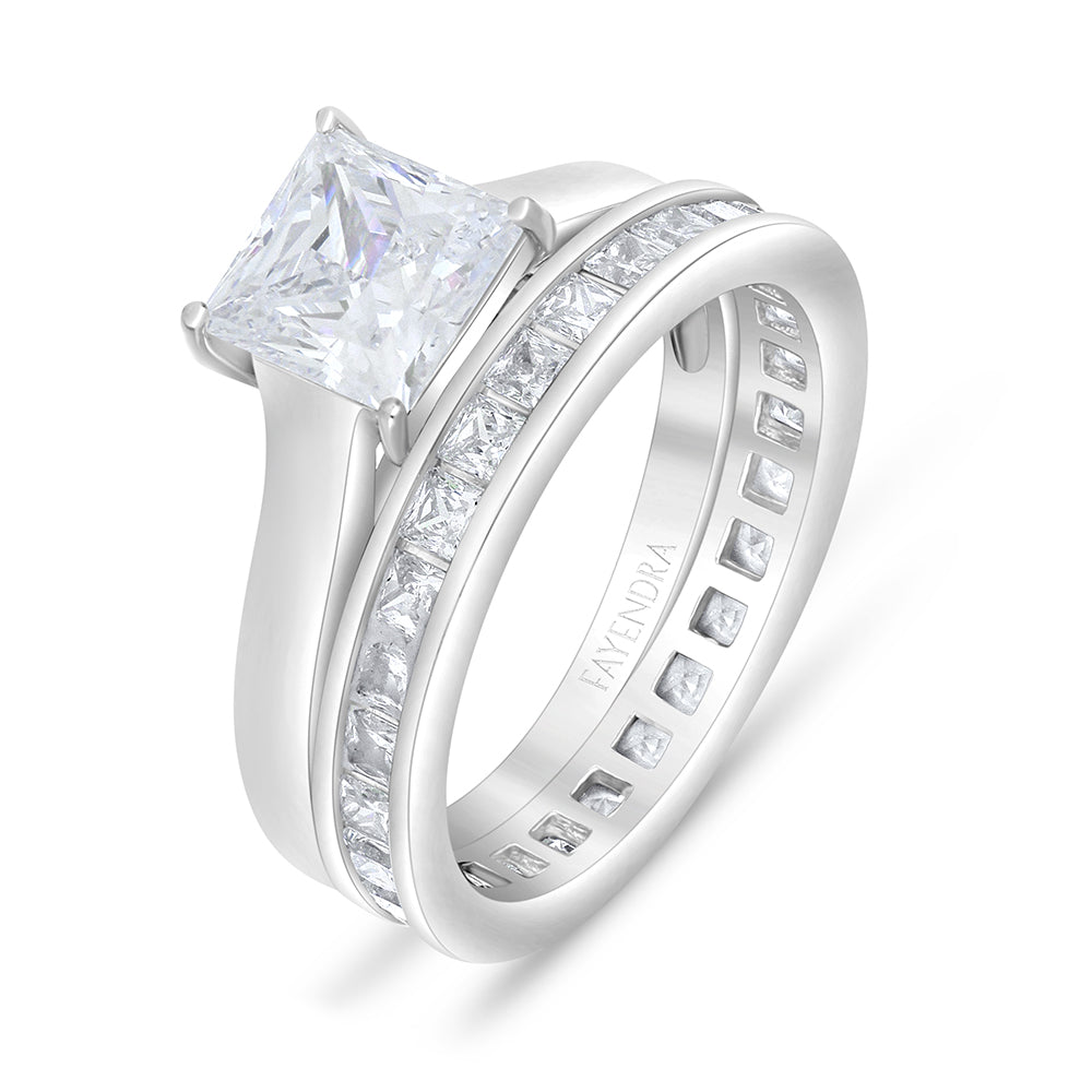 Sterling Silver 925 Ring Rhodium Plated Embedded With White Zircon