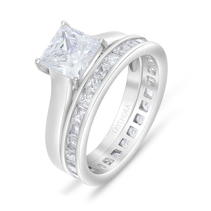 Sterling Silver 925 Ring Rhodium Plated Embedded With White Zircon