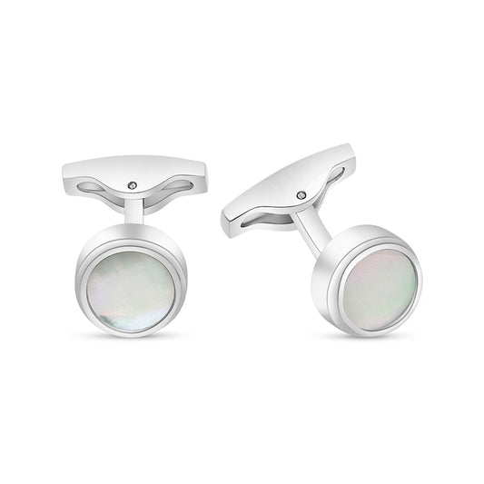 Stainless Steel Cufflink 316L Silver Color Embedded With White shell Shiny Steel