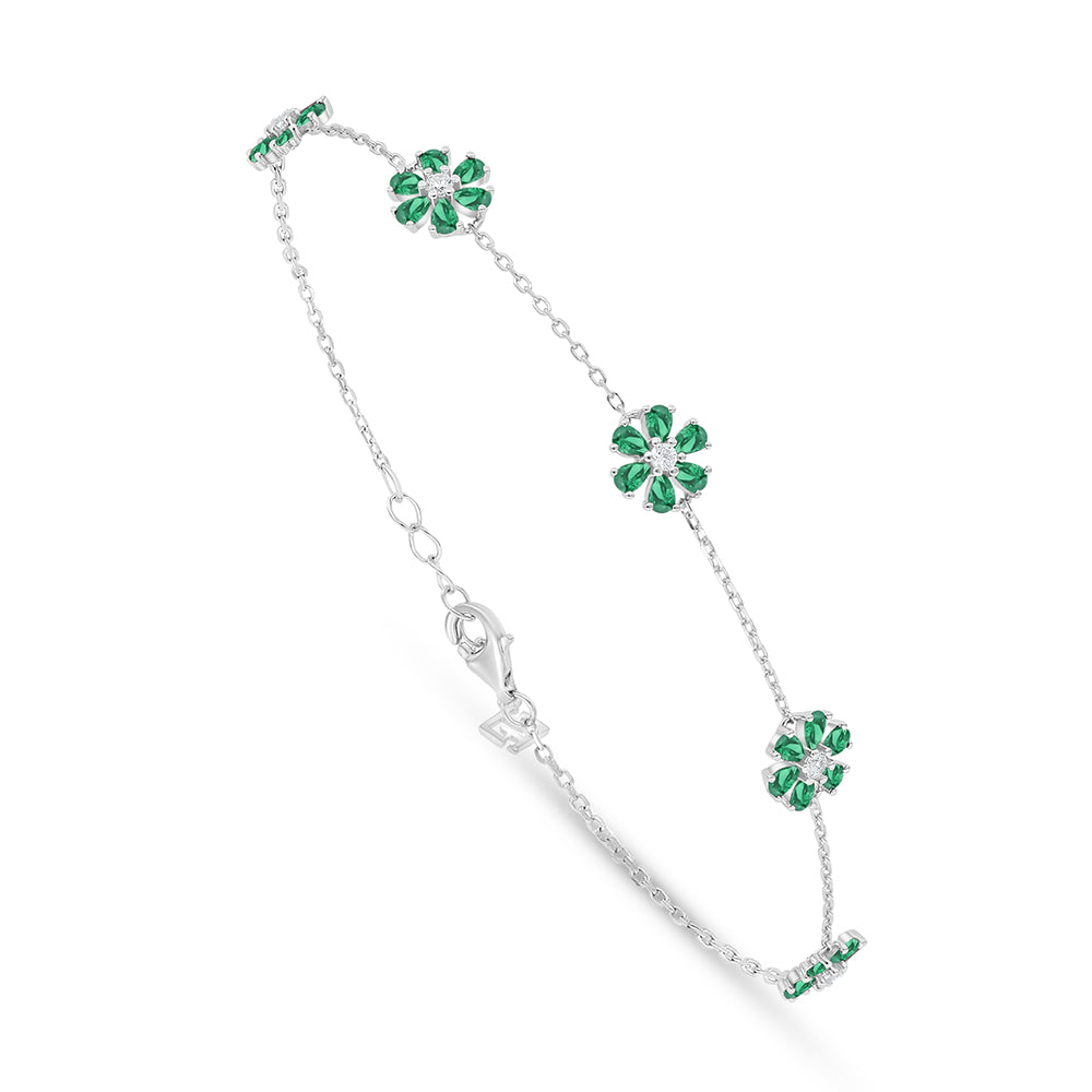 Sterling Silver 925 Bracelet Rhodium Plated Embedded With Emerald Zircon And White Zircon