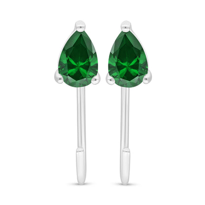 Sterling Silver 925 Earring Rhodium Plated Embedded With Emerald Zircon