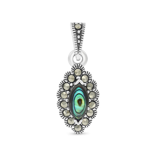 Sterling Silver 925 Pendant Embedded With Natural Blue Shell And Marcasite Stones