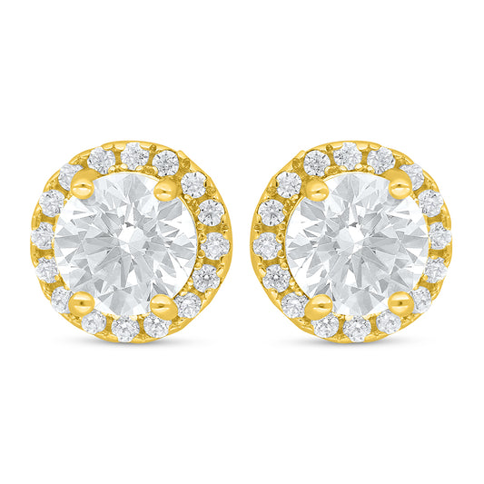 Sterling Silver 925 Earring Golden Plated Embedded With White Zircon