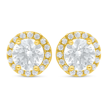 Sterling Silver 925 Earring Golden Plated Embedded With White Zircon